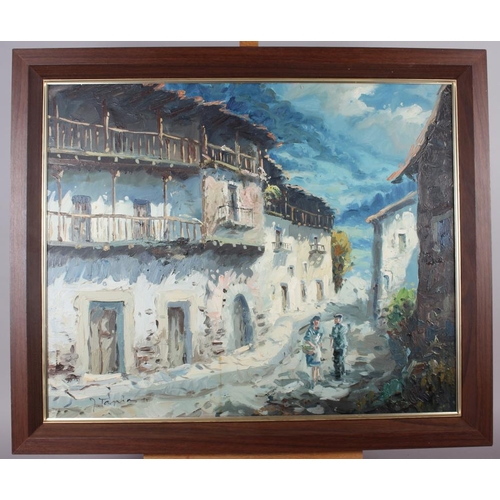 469 - An oil on canvas, Continental town scene, 21