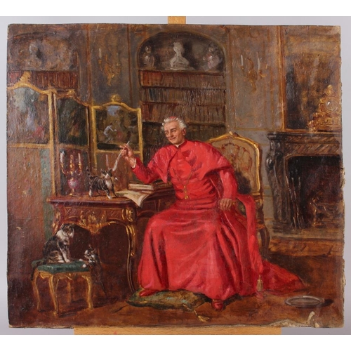 473 - Circle of Frank Moss Bennett: two early 20th century doubled sided oils, cardinals with other figure... 