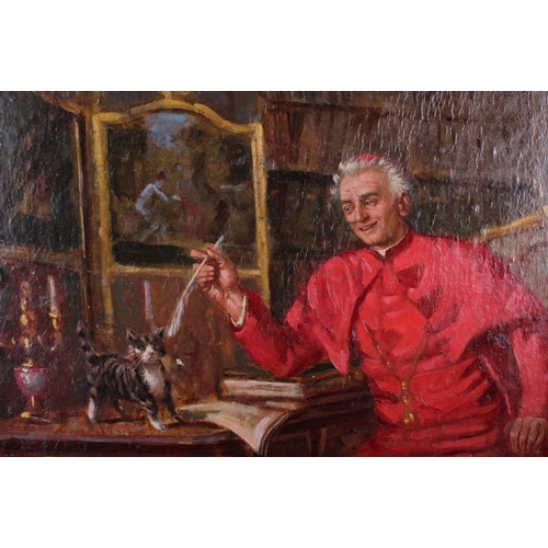 473 - Circle of Frank Moss Bennett: two early 20th century doubled sided oils, cardinals with other figure... 