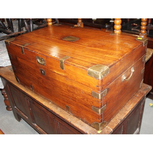 577 - A 19th century camphor wood trunk, inset brass corners and brackets, 32