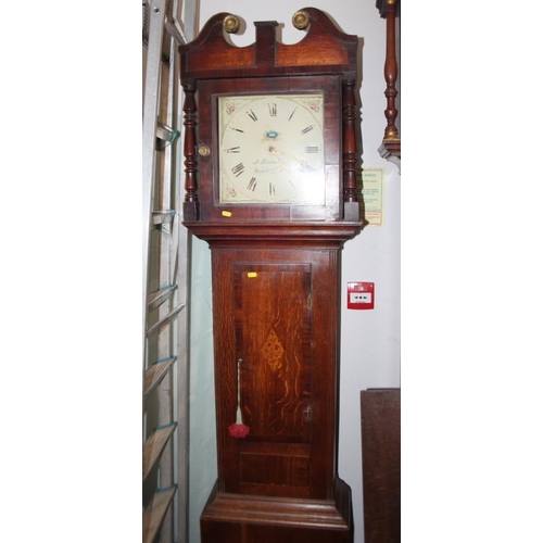 579 - A 19th century oak long case clock, painted dial inscribed 