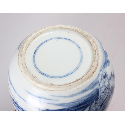 74 - A Chinese blue and white ginger jar, decorated figures on boats, 5