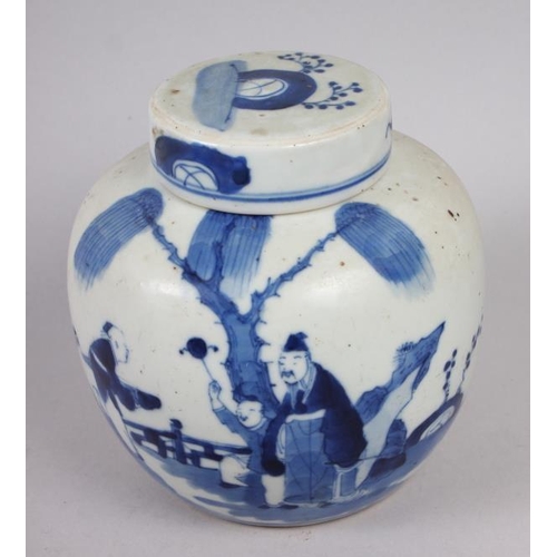 74 - A Chinese blue and white ginger jar, decorated figures on boats, 5