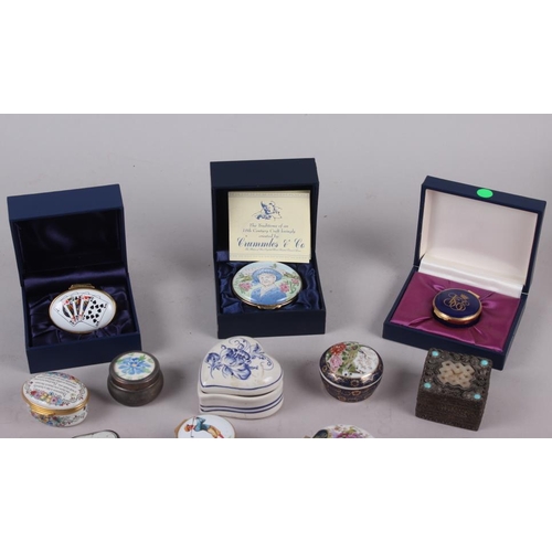 206 - Five enamel trinket boxes, by Halcyon Days and Crummles, and other ceramic trinket boxes