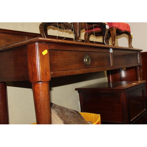 540 - A 19th century mahogany side table, fitted two drawers, on pole turned supports, 48