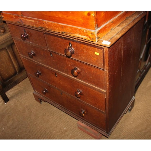 554 - A 19th century oak chest, fitted three long drawers with turned wooden knobs, 38