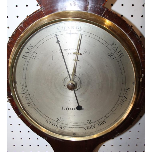 123 - A Georgian syphon tube barometer, in mahogany case inlaid shells, silvered dial inscribed 