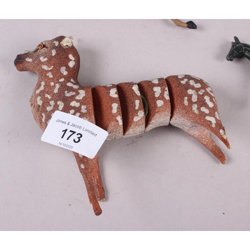 173 - A collection of carved wooden articulated animals (damages)