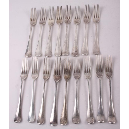 282 - A matched set of nine Old English pattern dessert forks and eight matching table forks, 30oz troy ap... 