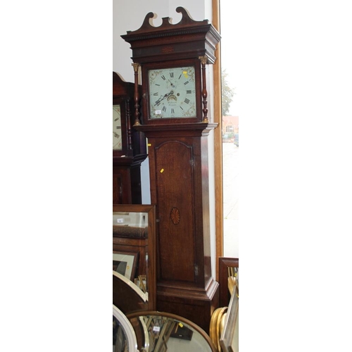 578 - A 19th century oak long case clock, painted dial inscribed 