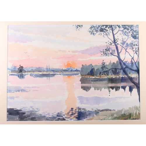 457 - Rochoux, '79: watercolours, lakes scene at sunset, 11