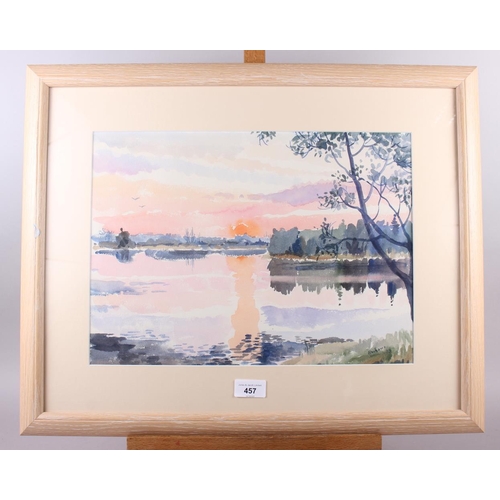 457 - Rochoux, '79: watercolours, lakes scene at sunset, 11