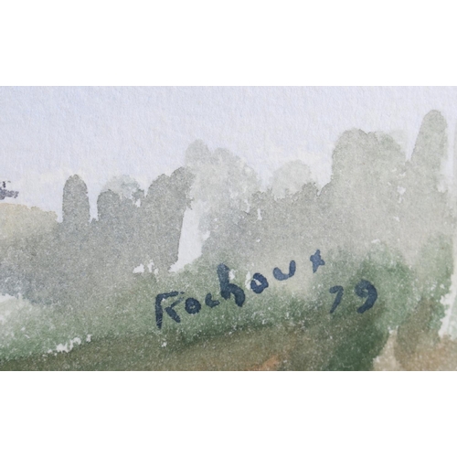 457 - Rochoux, '79: watercolours, lakes scene at sunset, 11