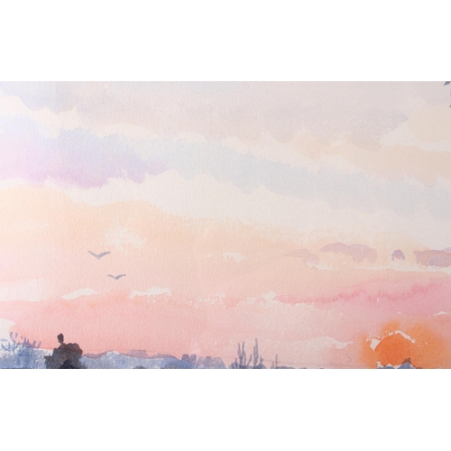 457 - Rochoux, '79: watercolours, lakes scene at sunset, 11