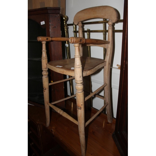 509 - A child's Victorian stripped wood high chair and a Victorian mahogany balloon back dining chair COLL... 