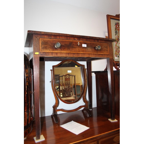 563 - A 19th century crossbanded mahogany side table, fitted frieze drawer, on square taper supports, 31