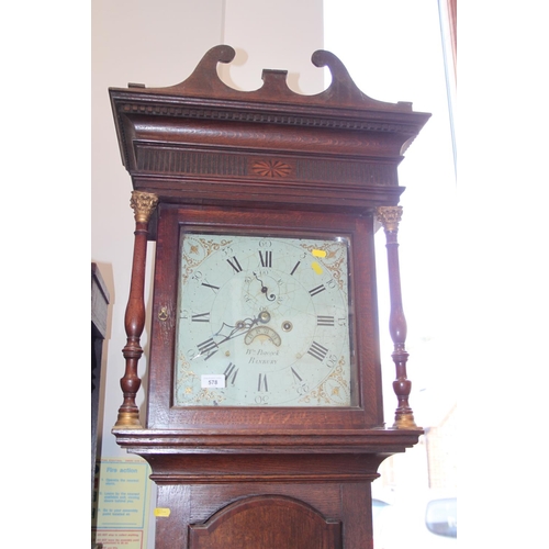 578 - A 19th century oak long case clock, painted dial inscribed 