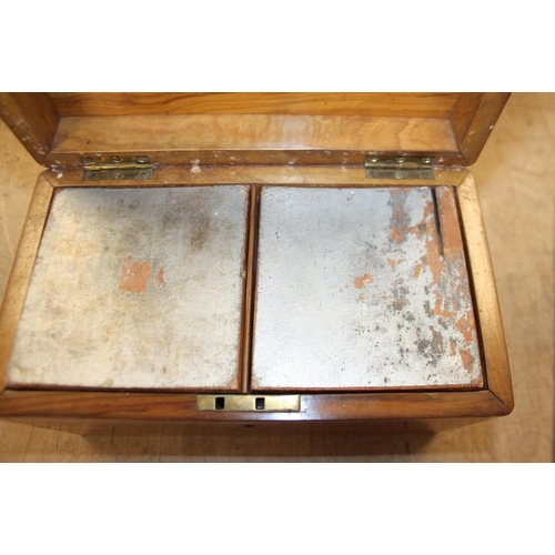 154 - A Chinese scroll with silver speckled design, in hardwood box, and a two-compartment olive wood tea ... 