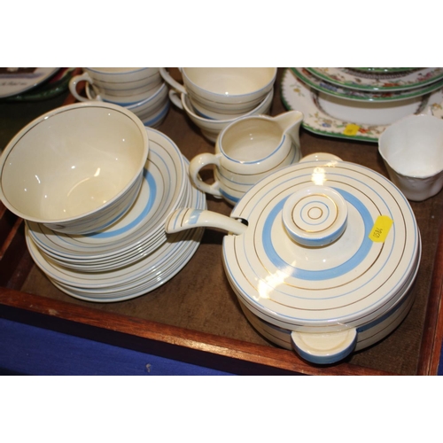 104 - A Clarice Cliff blue and gilt line decorated part teaset and a collection of Masons and other decora... 