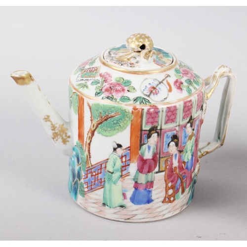 106 - A Chinese polychrome famille rose teapot, decorated figures, 4 1/4