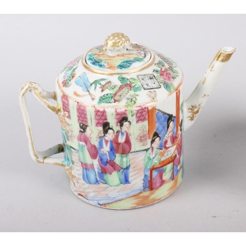 106 - A Chinese polychrome famille rose teapot, decorated figures, 4 1/4