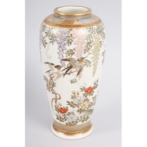 108 - A Satsuma baluster vase, decorated birds and foliage, 6 1/4