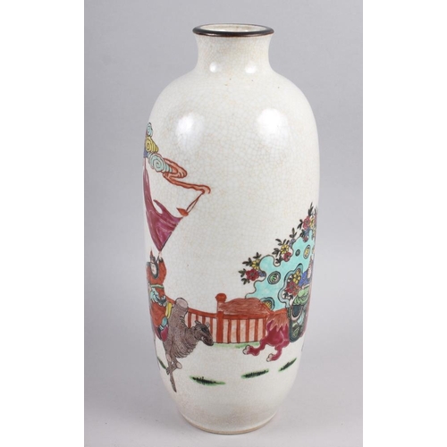 112 - A Chinese polychrome vase, decorated Taoist Immortals, 13 1/2