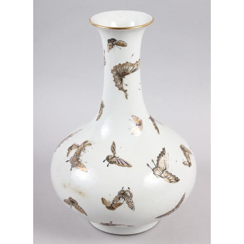 113 - A Chinese Republic bulbous vase with gilt butterfly decoration, 11 1/2