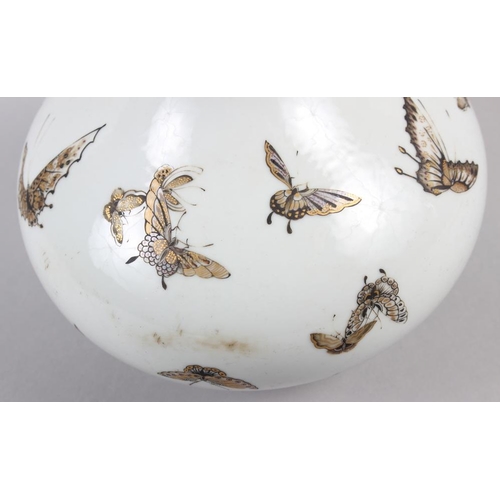 113 - A Chinese Republic bulbous vase with gilt butterfly decoration, 11 1/2