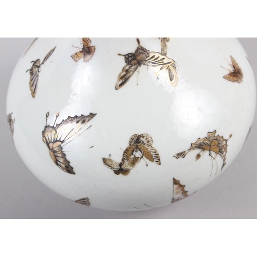 113 - A Chinese Republic bulbous vase with gilt butterfly decoration, 11 1/2