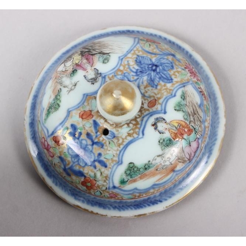 118 - An 18th century Chinese teapot, decorated panels with figures and goats, 6 1/4