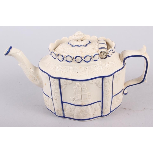 12 - Three 19th century blue and white Castleford teapots (damages)