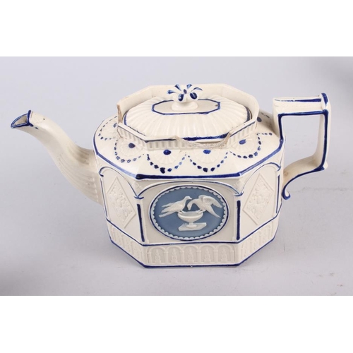 12 - Three 19th century blue and white Castleford teapots (damages)