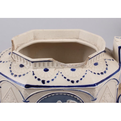 12 - Three 19th century blue and white Castleford teapots (damages)