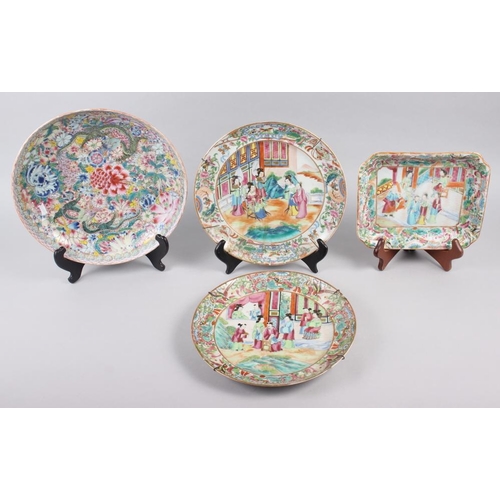 123 - A Chinese millefiori dish, decorated dragons with seal mark to base, 11