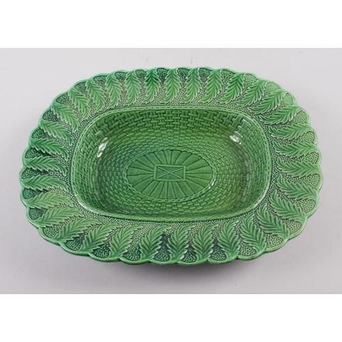 13 - A Brameld green glazed leaf and basket moulded oval dish, 10