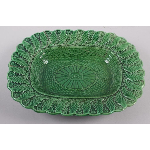 13 - A Brameld green glazed leaf and basket moulded oval dish, 10