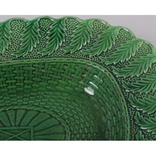 13 - A Brameld green glazed leaf and basket moulded oval dish, 10