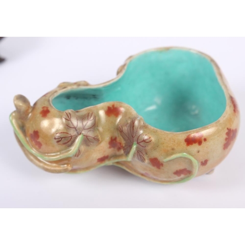 130 - A Chinese porcelain gourd-shaped brush washer with turquoise interior, 3 1/2