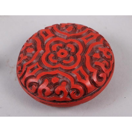 146 - A Chinese cinnabar lacquered circular box, a hardstone pot and cover with Dog of Fo finial (tail chi... 