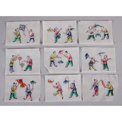 149 - A set of ten Chinese watercolour/bodycolour on pith paper studies of children playing with kites, 3