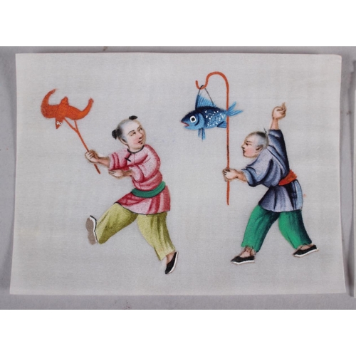 149 - A set of ten Chinese watercolour/bodycolour on pith paper studies of children playing with kites, 3