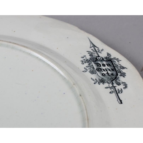 17 - A 19th century Brameld pottery soup plate, Don Quixote pattern transfer printed in black, a matching... 