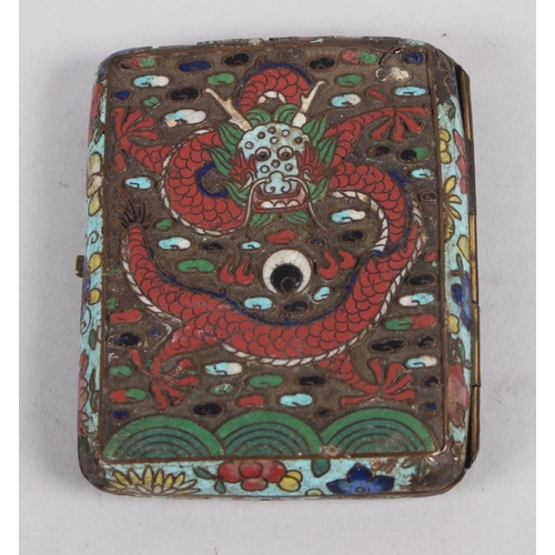 188 - A cloisonne cigarette case with dragon and landscape decoration, 3