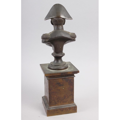 204 - A 19th century bronze bust of Napoleon, on square plinth base, 11 1/2