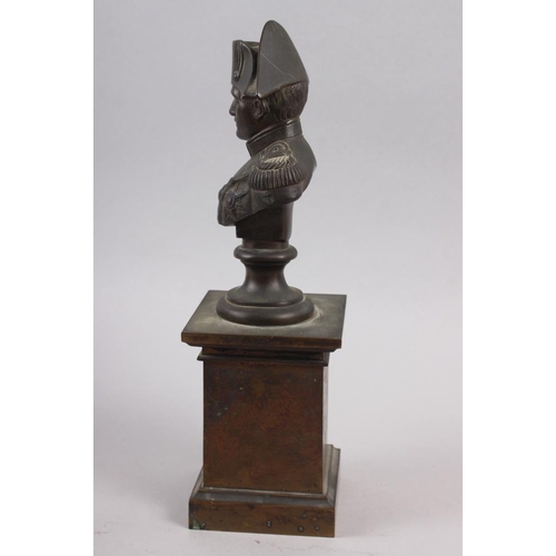 204 - A 19th century bronze bust of Napoleon, on square plinth base, 11 1/2