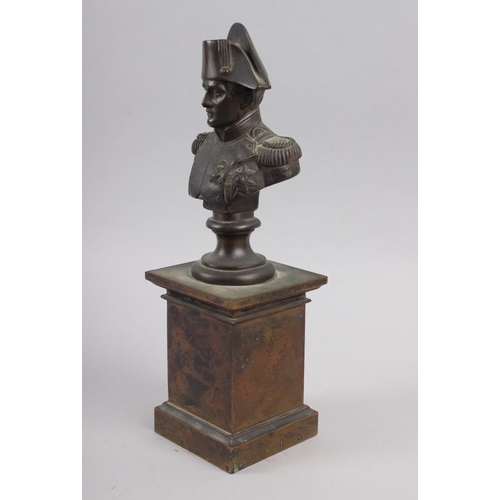 204 - A 19th century bronze bust of Napoleon, on square plinth base, 11 1/2