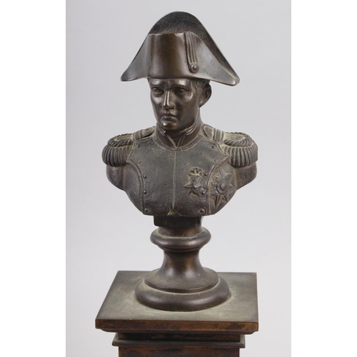 204 - A 19th century bronze bust of Napoleon, on square plinth base, 11 1/2