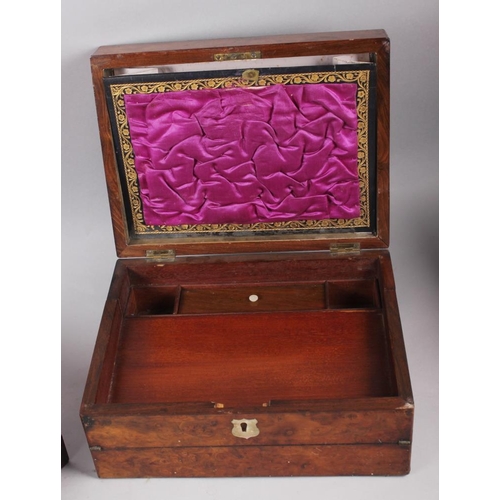 215 - A burr walnut writing box, inset mother-of-pearl, 12