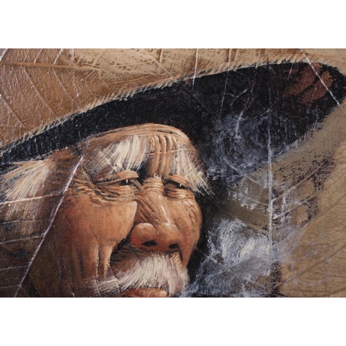 273 - A Bronco toilet roll and a brown attache case, an oil painting, head of a Chinese man, 10